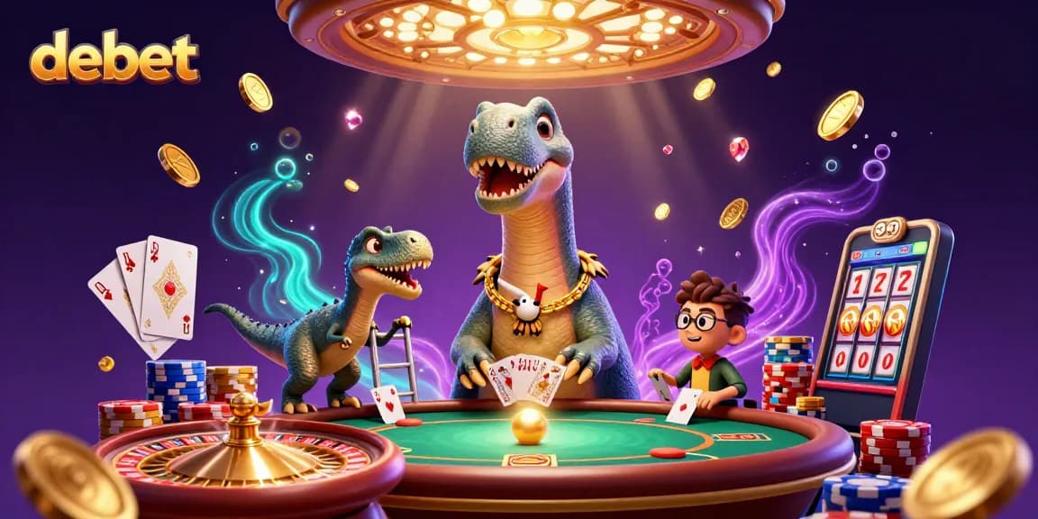 Experience exhilarating gameplay at debet with a fantastical casino scene featuring dazzling characters and game elements.