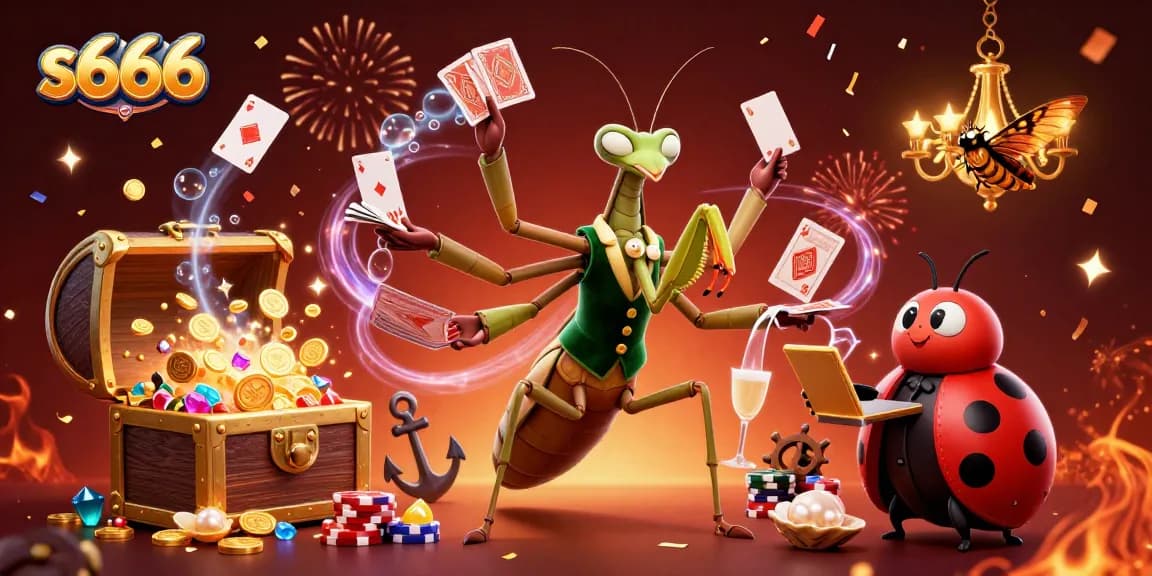 Join the excitement of s666 gaming with a vibrant illustration of whimsical casino characters and dynamic game elements.