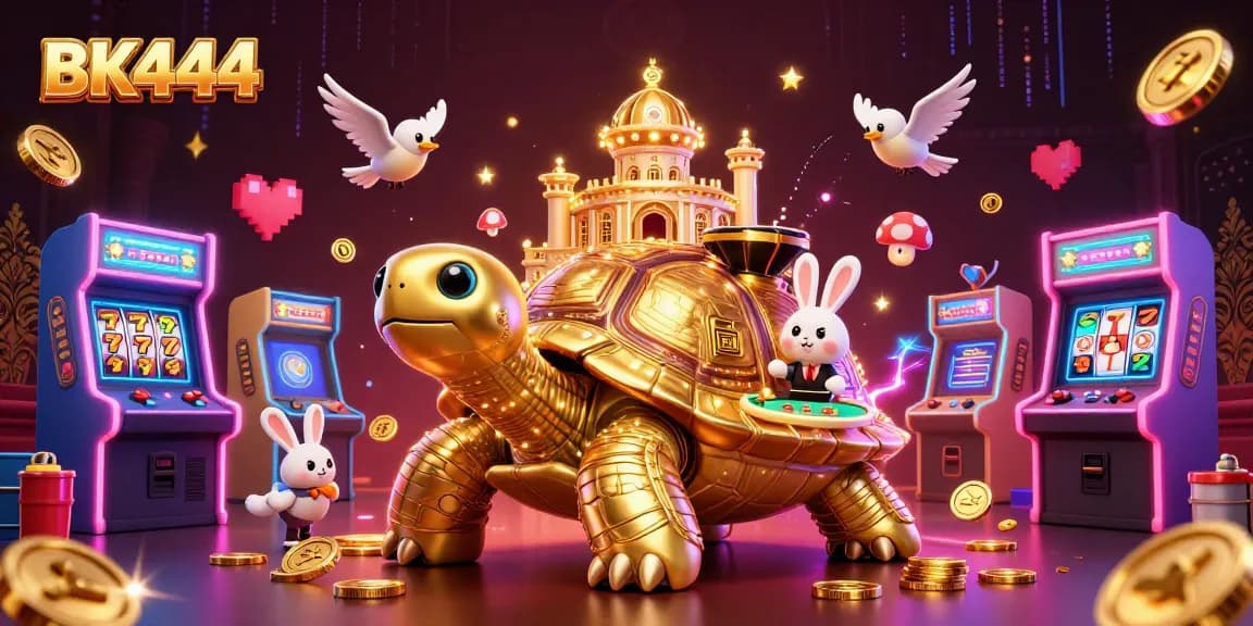 Experience thrilling gameplay at BK444 with a vibrant 3D cartoon casino scene featuring exciting games and dynamic elements.