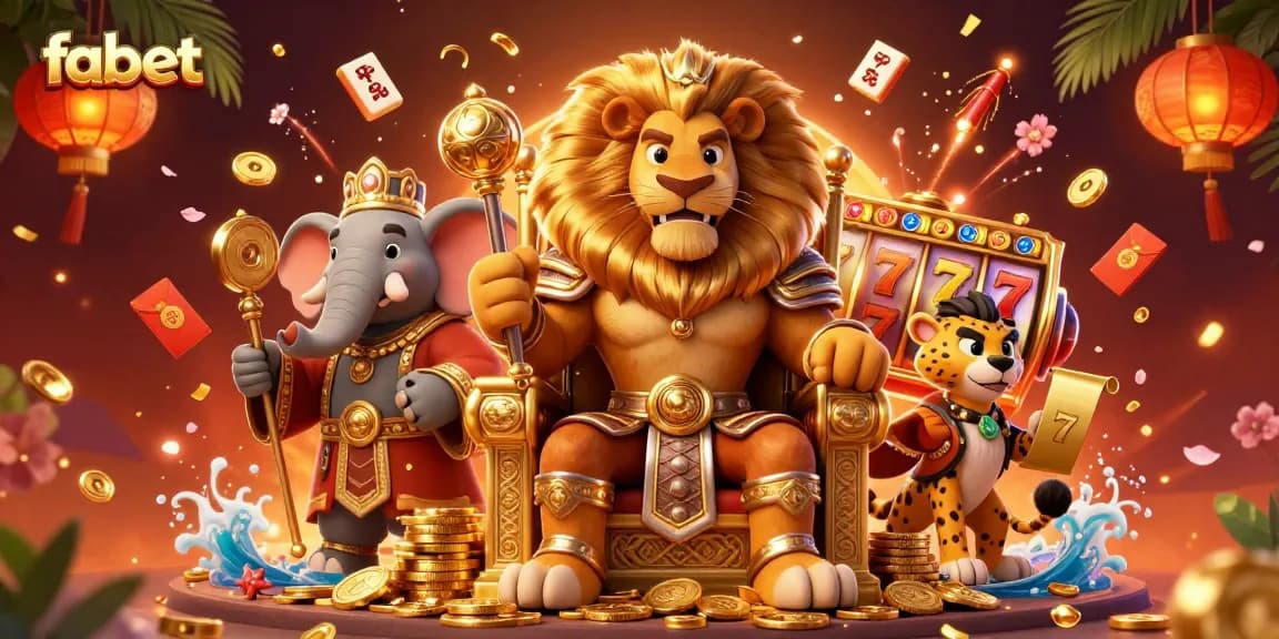 Experience fabet's exciting jackpots with our lion king seated on a throne of coins.