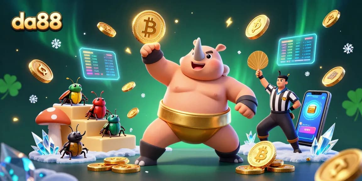 Experience the dynamic da88 casino scene with a champion beetle and crypto-themed excitement.