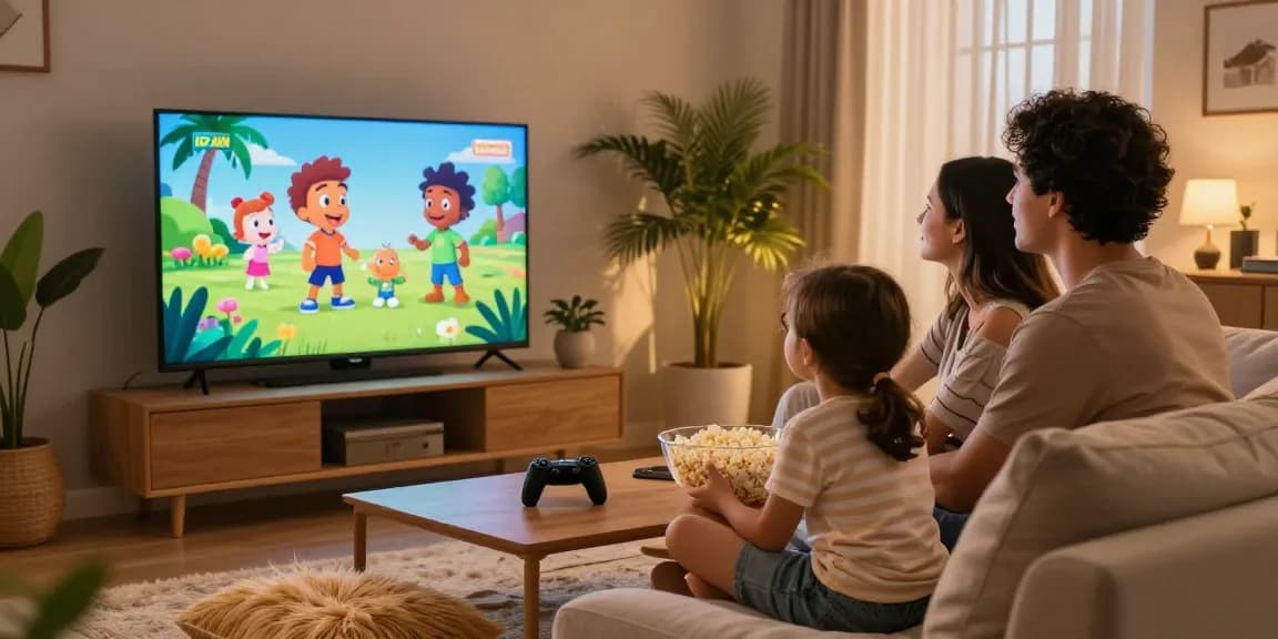 Assistindo ao melhor conteúdo de IPTV no Brasil com a família reunida e descontraída.