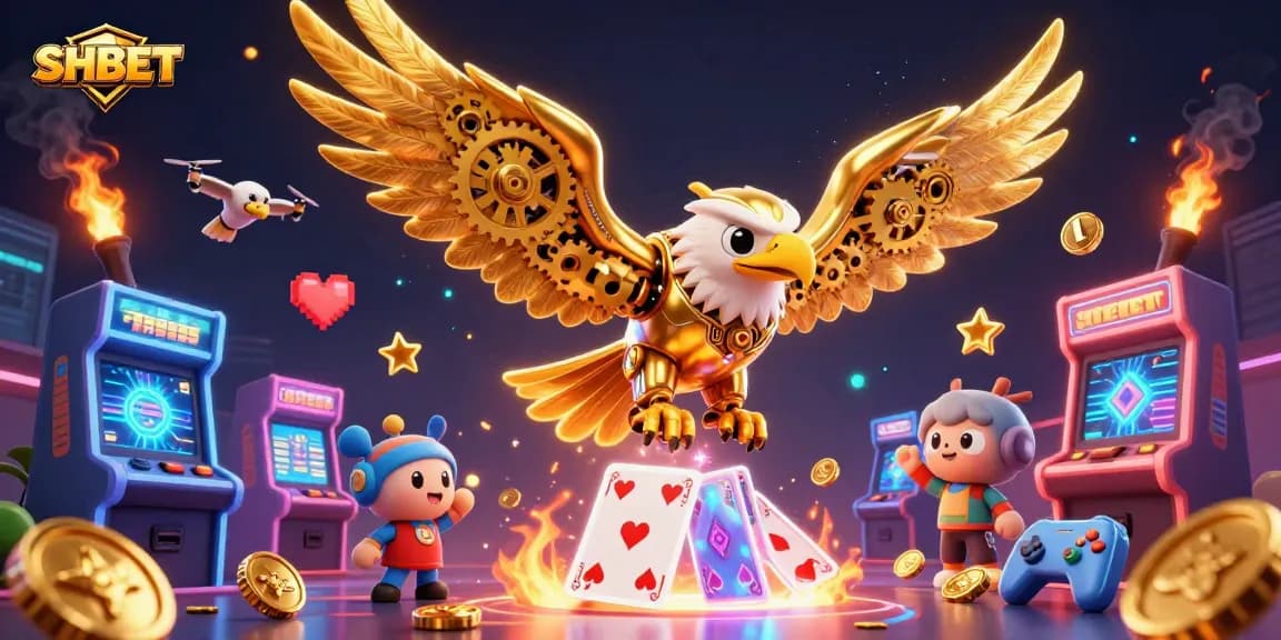 Experience exhilarating gameplay at SHBET with a vibrant 3D casino illustration featuring iconic game elements.