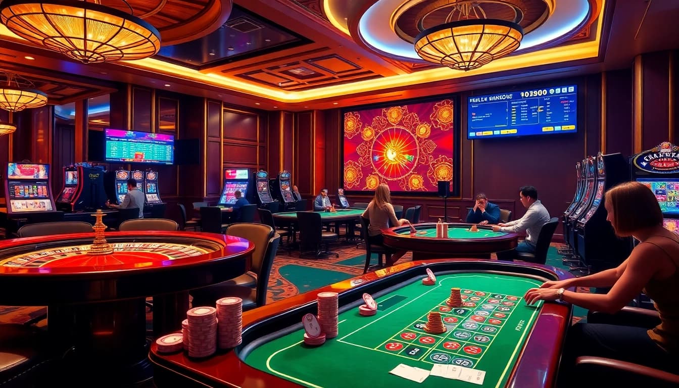 Experience the excitement of TR88 online gambling with vibrant casino tables and players.