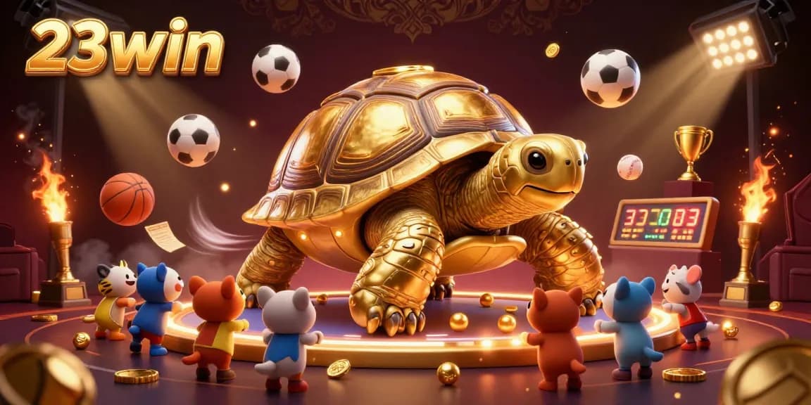 Experience thrilling gameplay at 23win with a dynamic casino themed 3D illustration featuring golden tortoise pinball.