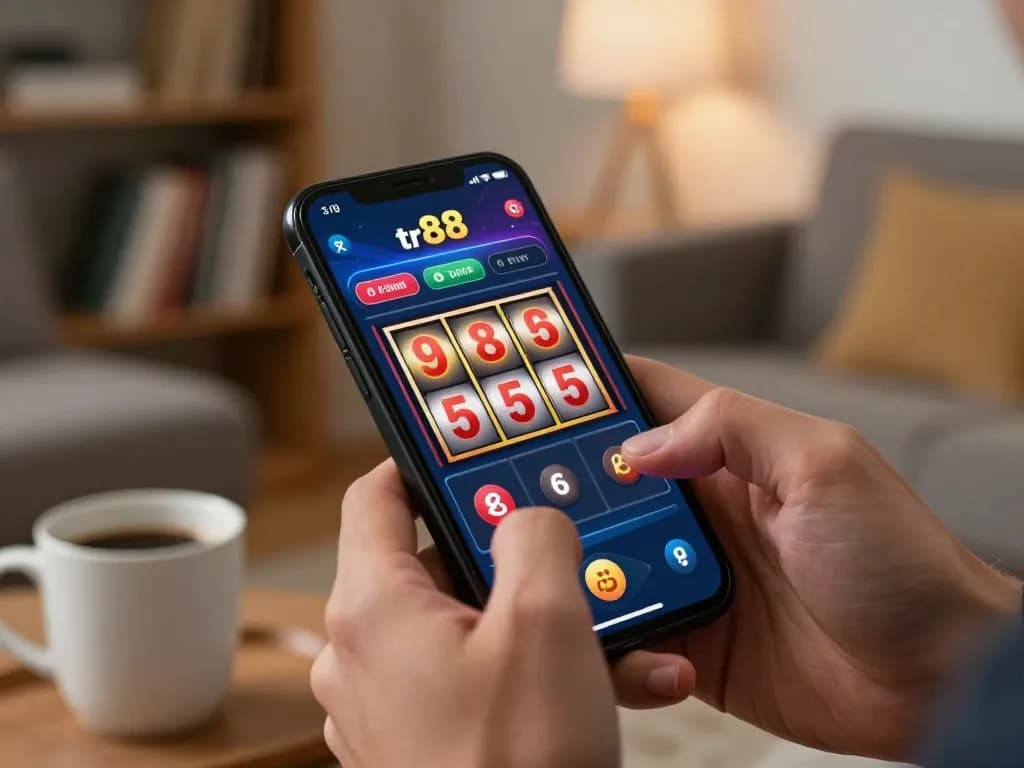 Player engaged in the tr88 online casino app, highlighting the thrill of mobile gaming.
