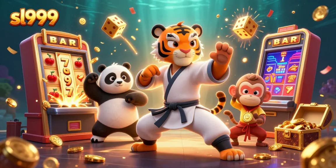O jogo de slots sl999 traz uma ilustração 3D vibrante com personagens animados em ação.