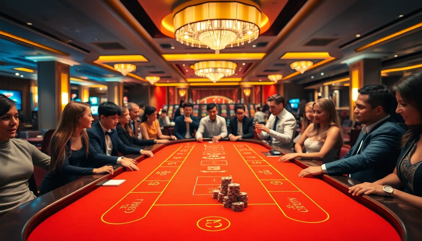 Paris sportif retrait instantané dans un casino animé avec des joueurs heureux.
