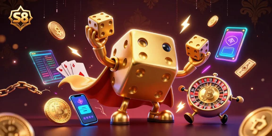 S8 presents an animated casino scene with vibrant characters and dynamic gambling elements.