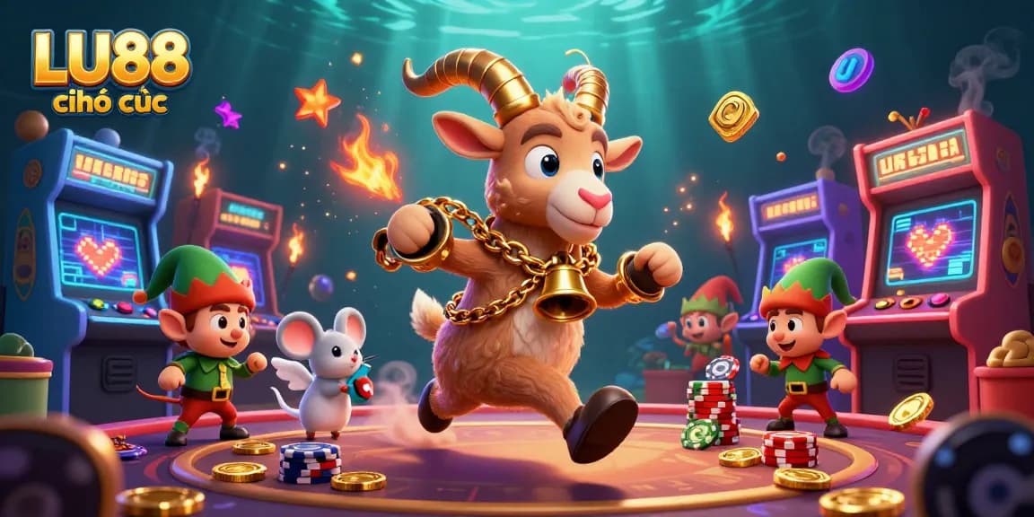 LU88 chính thức features a festive casino scene with gremlins stealing poker chips.
