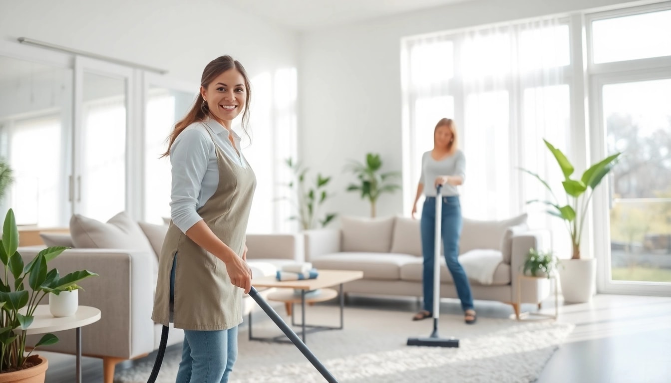 Experience expert house cleaning Atlanta with a professional cleaner revitalizing a bright living space.