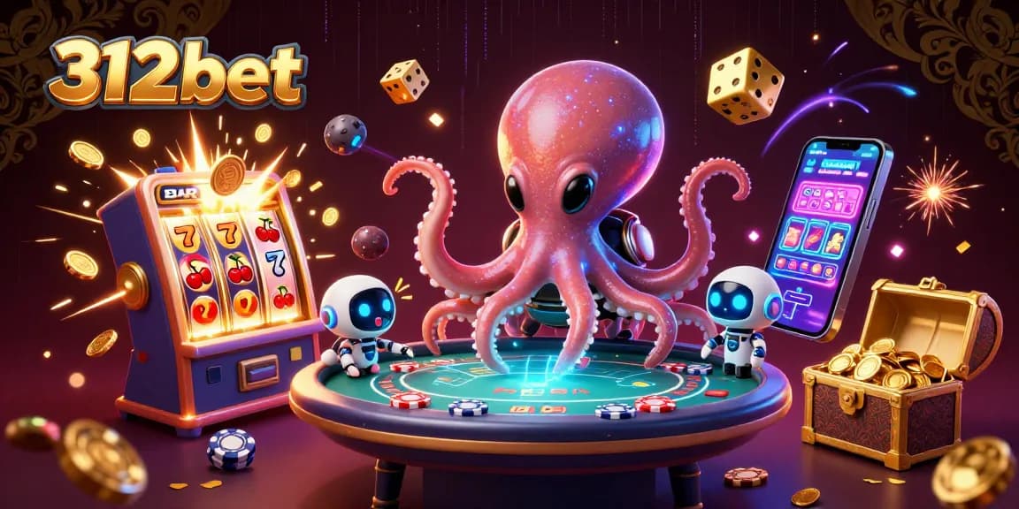 Engage with 312bet's vibrant casino experience featuring a dynamic octopus dealer.
