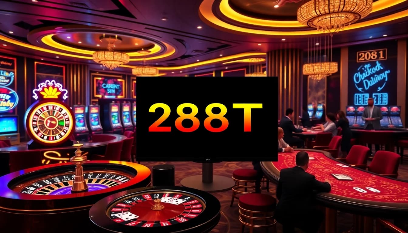 Experience thrilling gaming action on 288T’s upscale online casino interface with live dealers and slot machines.
