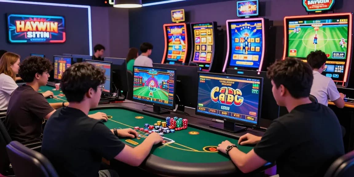 Players enjoying games on HAYWIN, showcasing online gambling excitement and vibrant graphics.