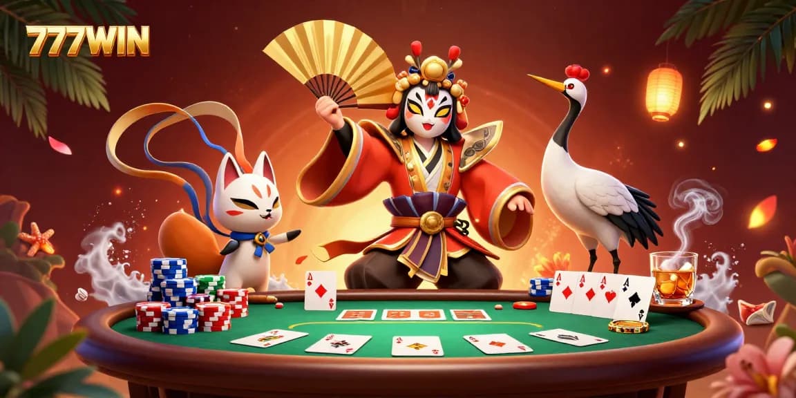 Experience exciting wins at 777WIN with a lively poker scene featuring vibrant characters and thrilling casino action.