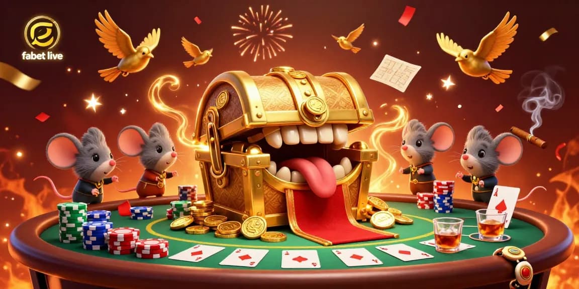 Bet on fabet live with a vibrant 3D casino scene, celebrating winnings and excitement.