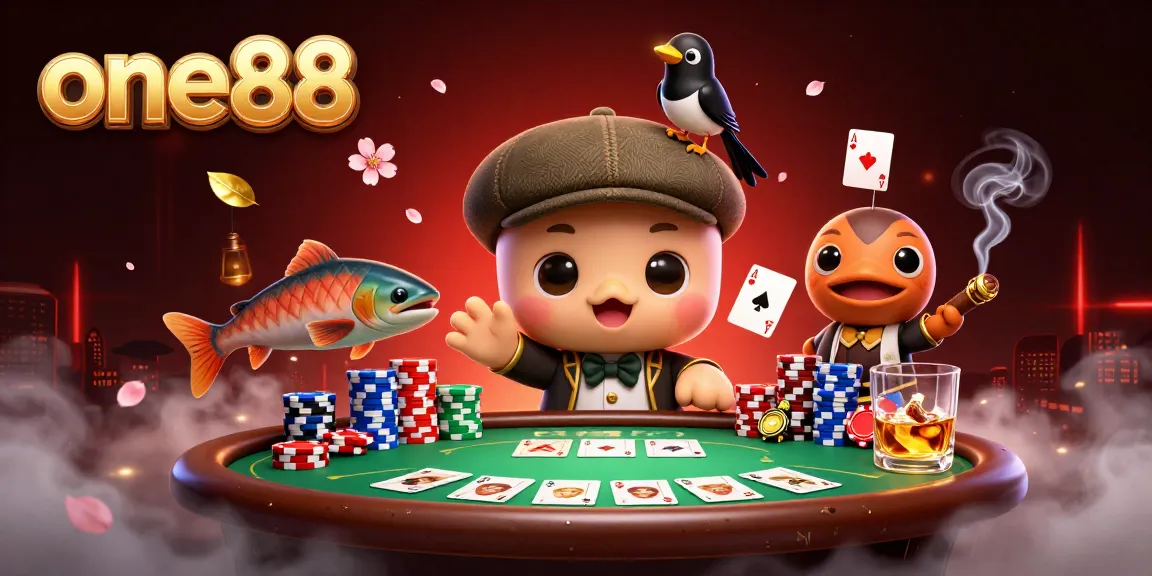 One88 enhances your gaming with playful characters in a vibrant casino scene.