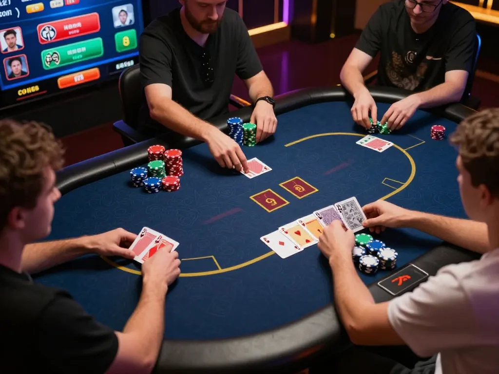 Players strategizing and betting in a vibrant online poker game on 559X platform