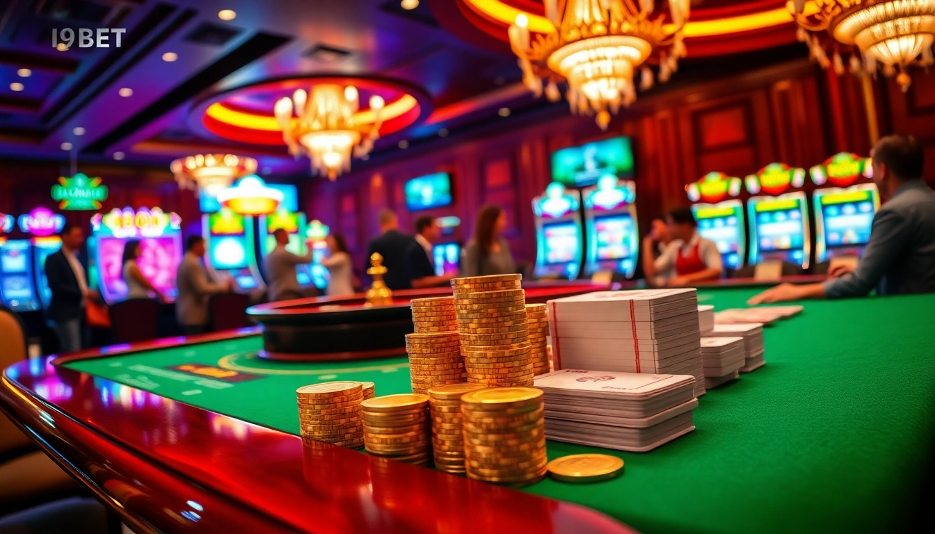 I9BET players enjoying an exciting casino experience at a luxurious gaming table.