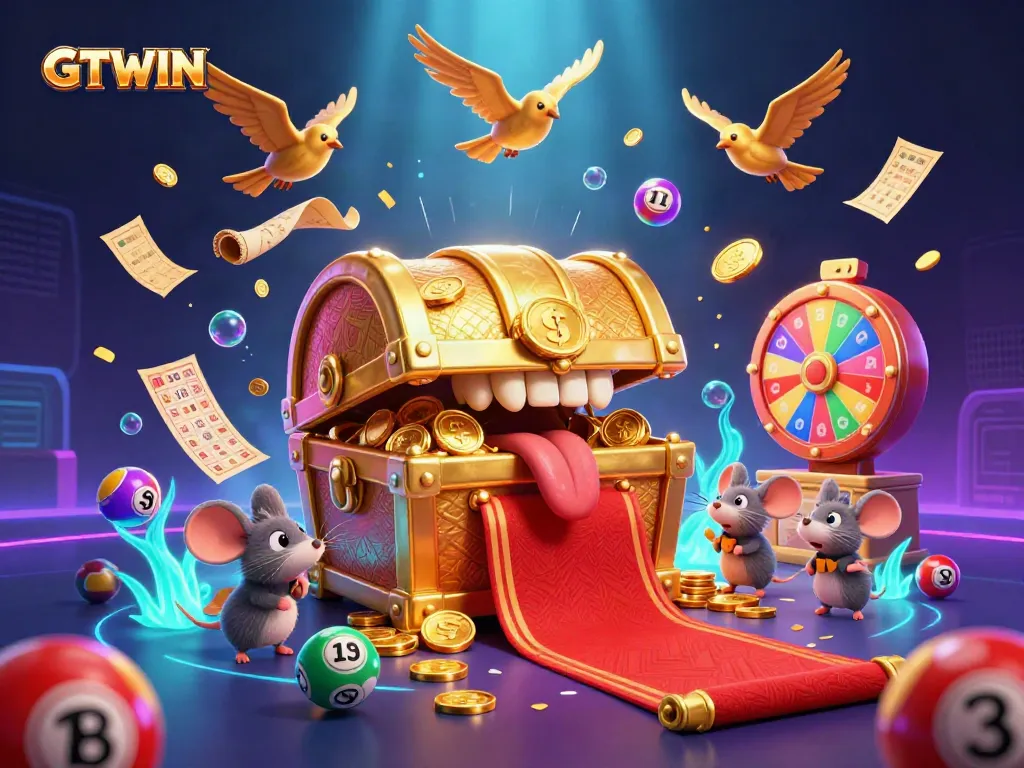 Engage with GTWIN's adventurous world of winning opportunities in a vibrant illustration of casino treasures.