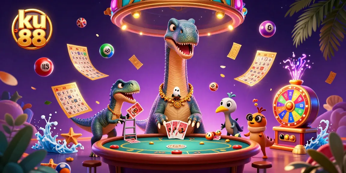 Engage in the vibrant casino atmosphere of ku 88 with a playful brontosaurus and clever raptor.