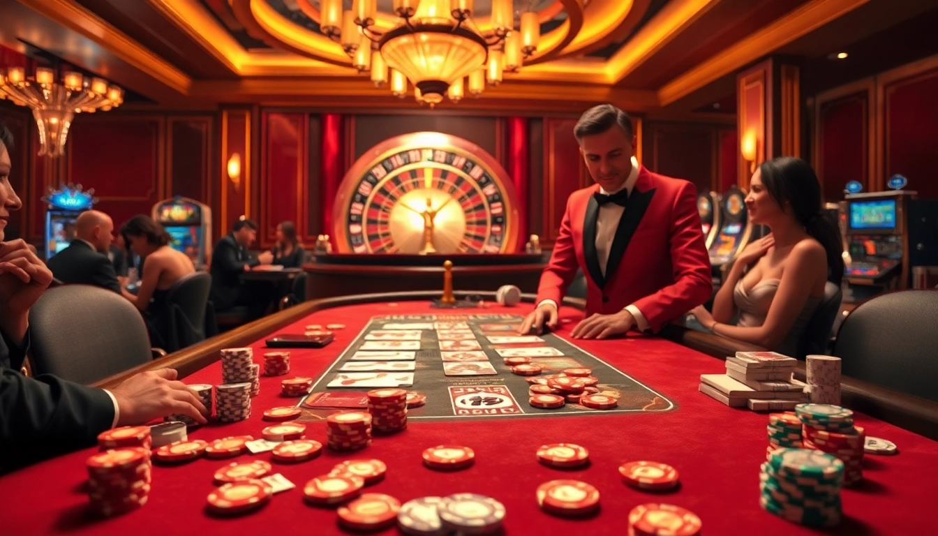 Experience the thrill of bomwin with a luxurious poker table and roulette wheel in action.