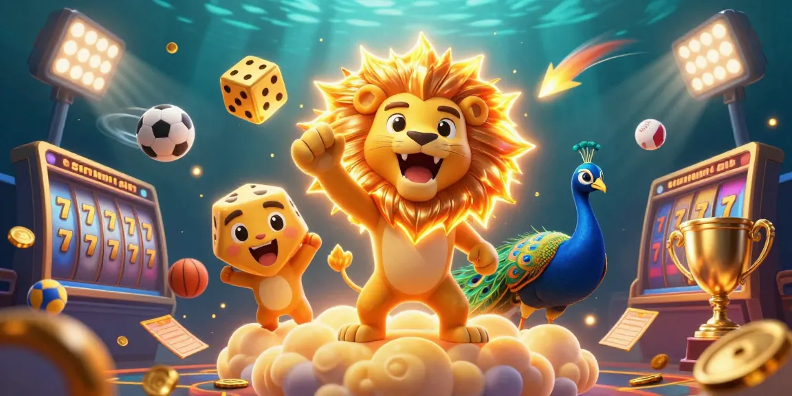 Betting on sunwin with massive golden dice and a roaring sun lion in a stunning casino scene.