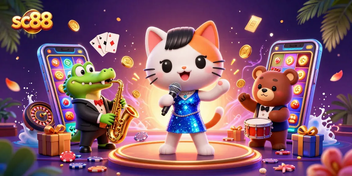 Spin and win with sc88 in this vibrant casino scene featuring animated characters and gaming elements.
