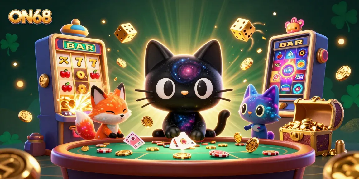 Experience the thrilling universe of ON68 with a cosmic casino scene bursting with action.