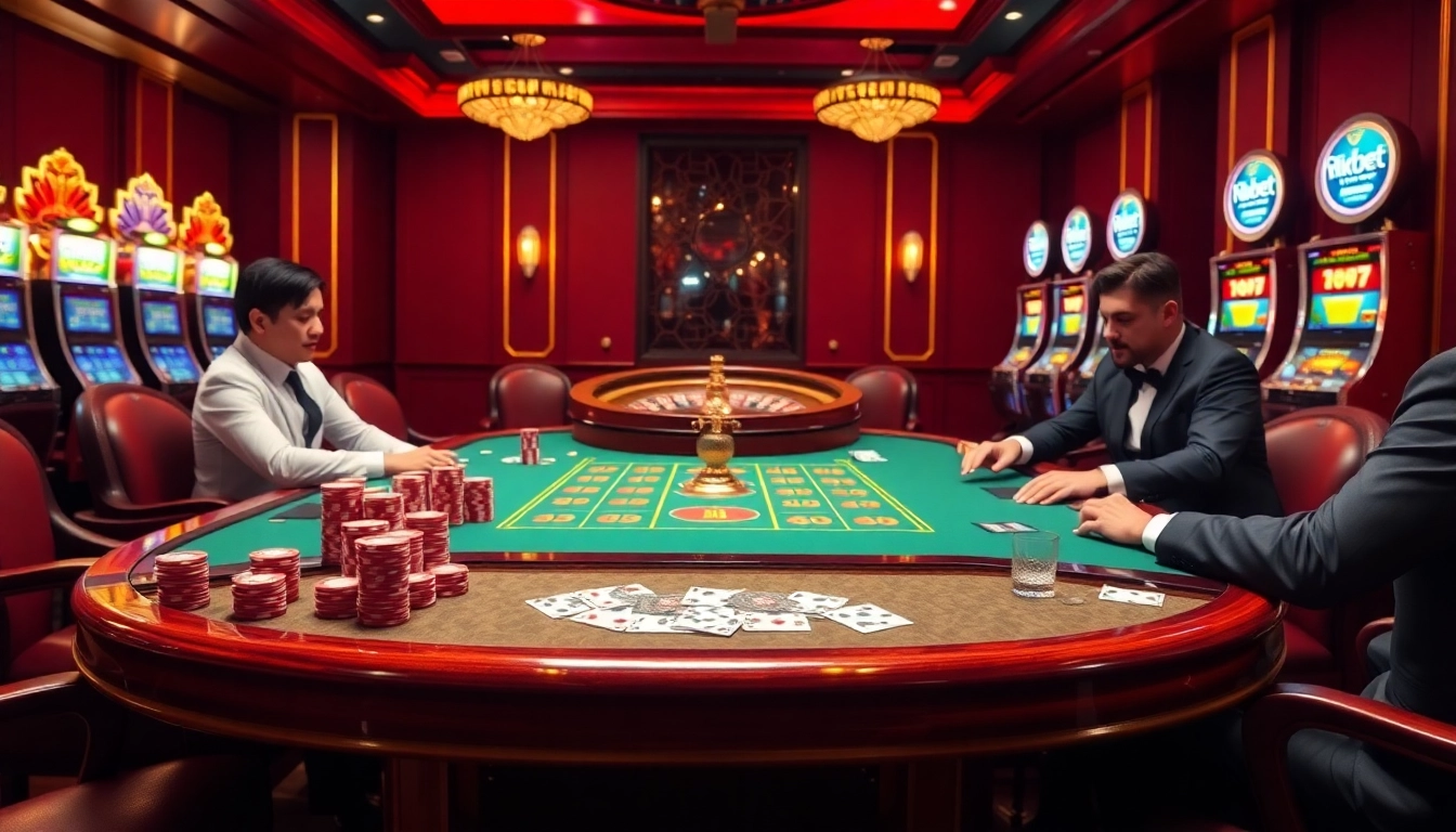 Experience thrilling gameplay at rikbet with luxurious casino tables and vibrant poker chips.