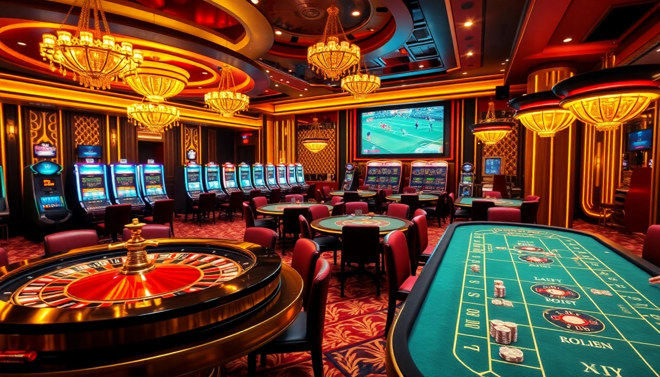 Experience the thrill of lương sơn tv in a vibrant casino scene filled with poker tables and roulette wheels.