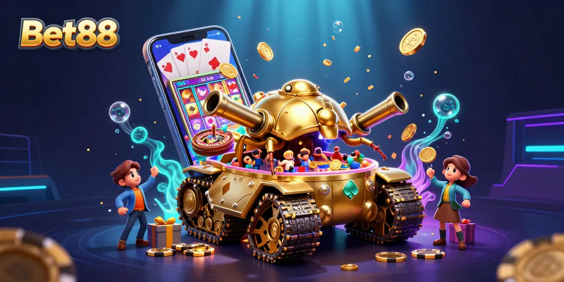 Place bets and enjoy the excitement of Bet88 with a colorful casino scene bursting with action.