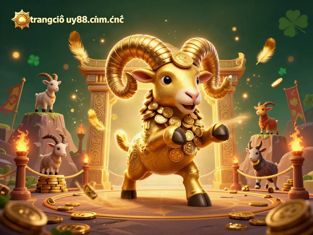 Engage with the thrilling atmosphere of trang chủ uy88.com chính thức, featuring a golden ram charging through a vibrant casino scene.