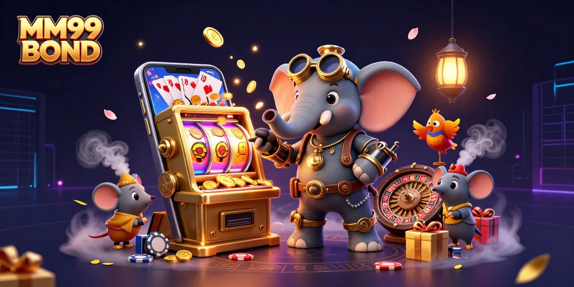 Experience thrilling wins at MM99 BOND with a dynamic steampunk gaming illustration.