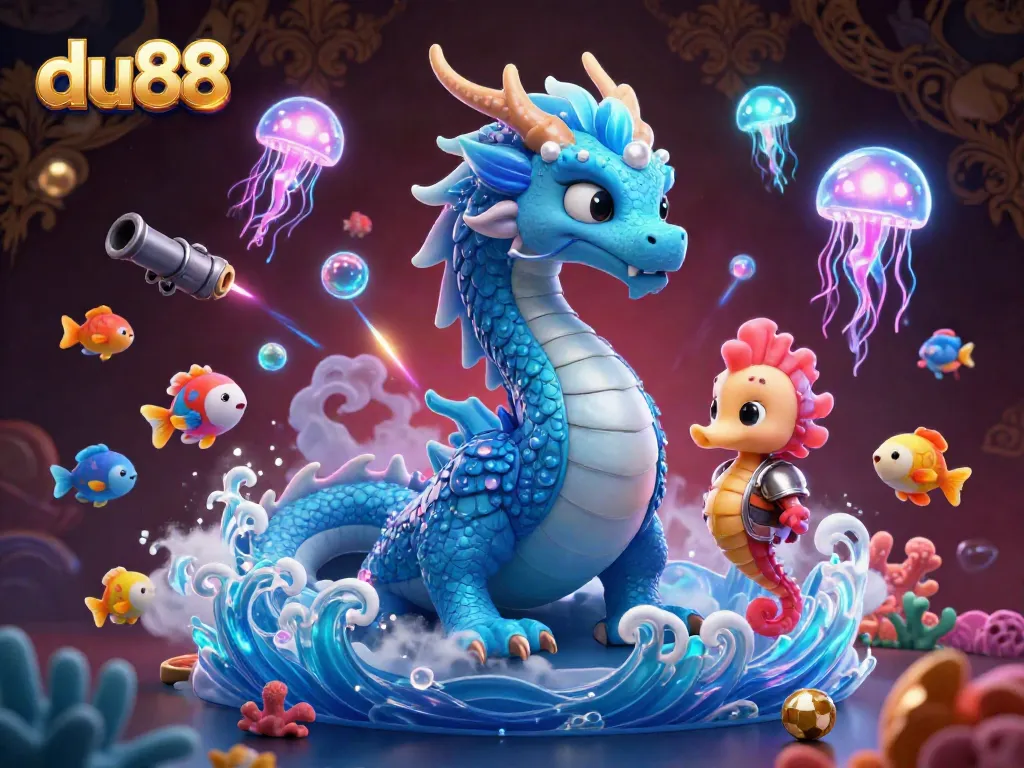 Engage with du88's exciting fish shooting games featuring a water dragon and neon jellyfish.