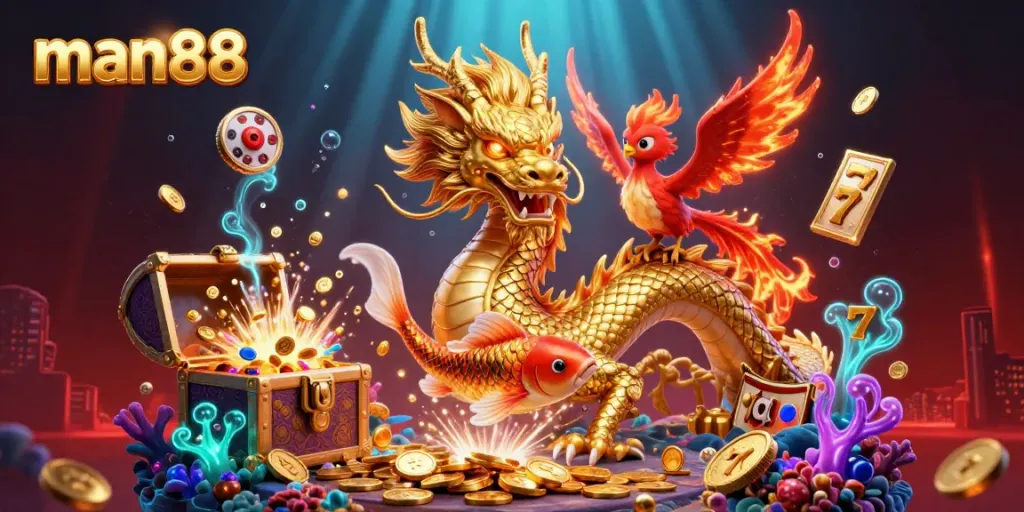 Experience thrilling gameplay with man88, featuring a mesmerizing dragon and slot elements combined.
