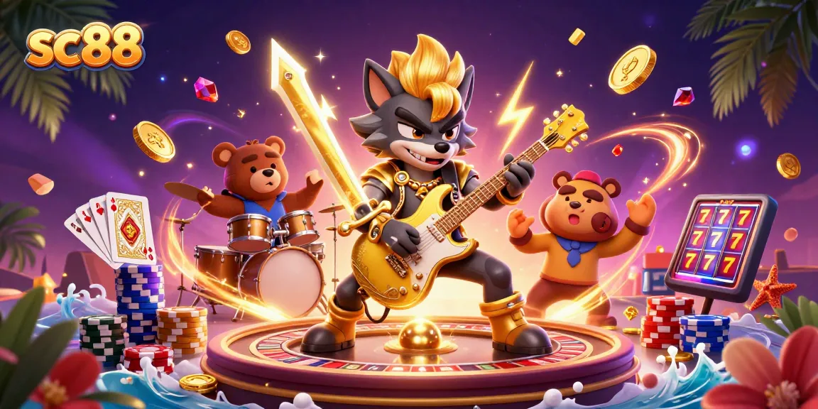 Experience thrilling gaming at sc88 with vibrant casino characters and dazzling elements surrounding them.