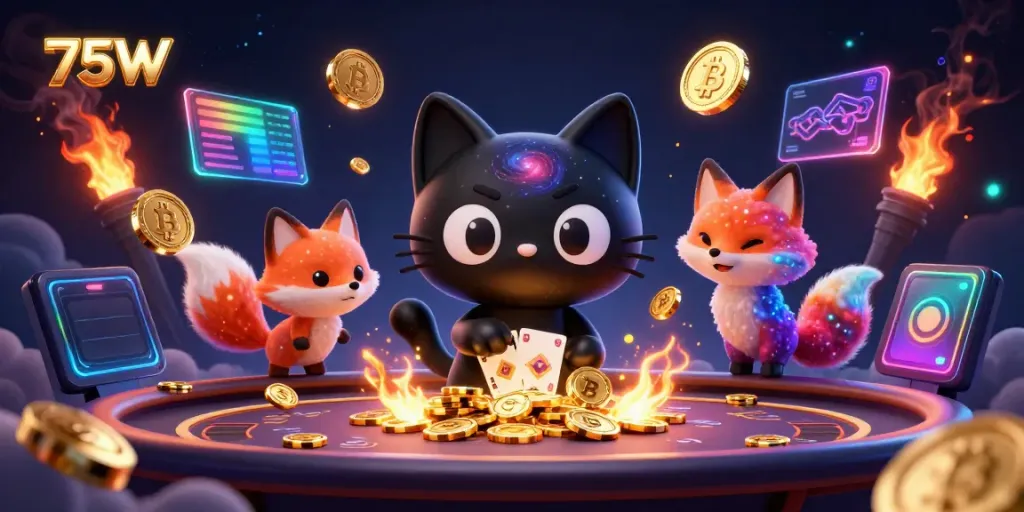 Engage in thrilling casino action with 75W gaming elements in a vibrant cosmic setting.