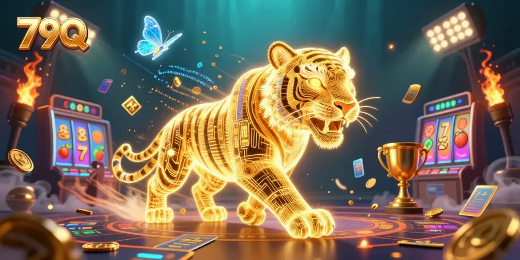 Experience the excitement of 79Q with a vibrant digital casino scene featuring neon characters and dynamic gaming elements.