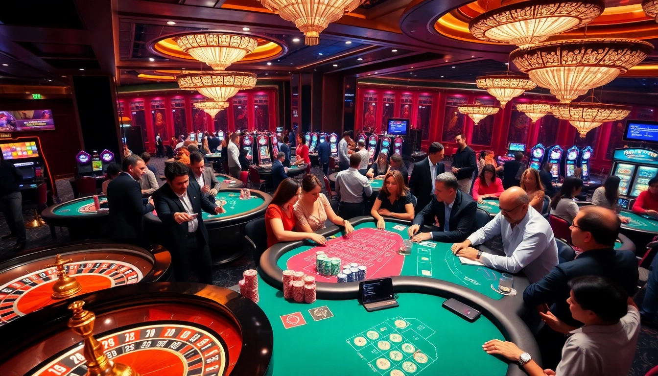Winning big at the vibrant casino scene of https://gg88.ltd/, featuring poker chips and roulette tables.