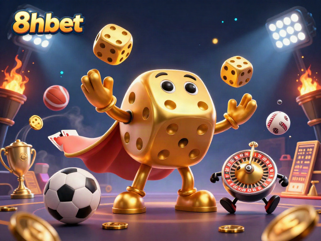 Bet big at 8xbet with a dynamic 3D casino illustration showcasing energetic gaming vibes.