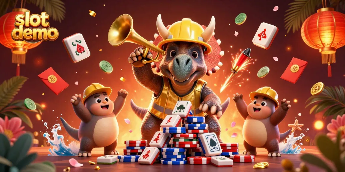 Visualisasi slot demo dengan triceratops dan elemen kasino yang menghidupkan suasana.