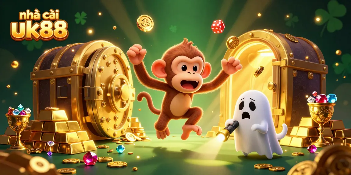 Experience the thrill at nhà cái uk88 with poltergeist monkey juggling gold in a haunted casino scene.
