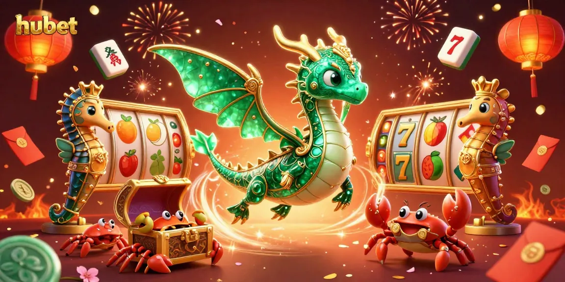 Bet big at Hubet with vibrant slot reels of fortune and a magical sea dragon