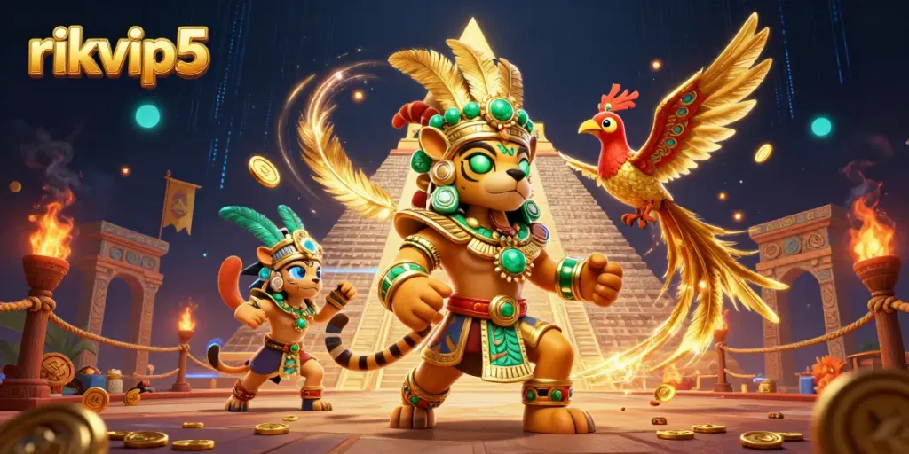 Experience exciting gameplay at rikvip5 with dynamic casino action, vibrant characters, and swirling particles.