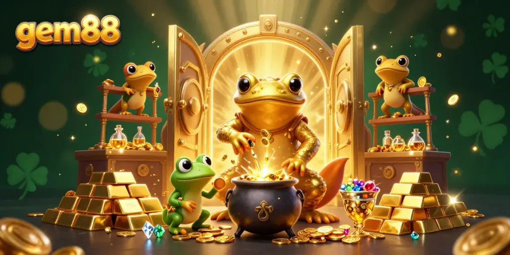 Experience gem88's thrilling online casino adventure with vibrant golden elements and magical characters.