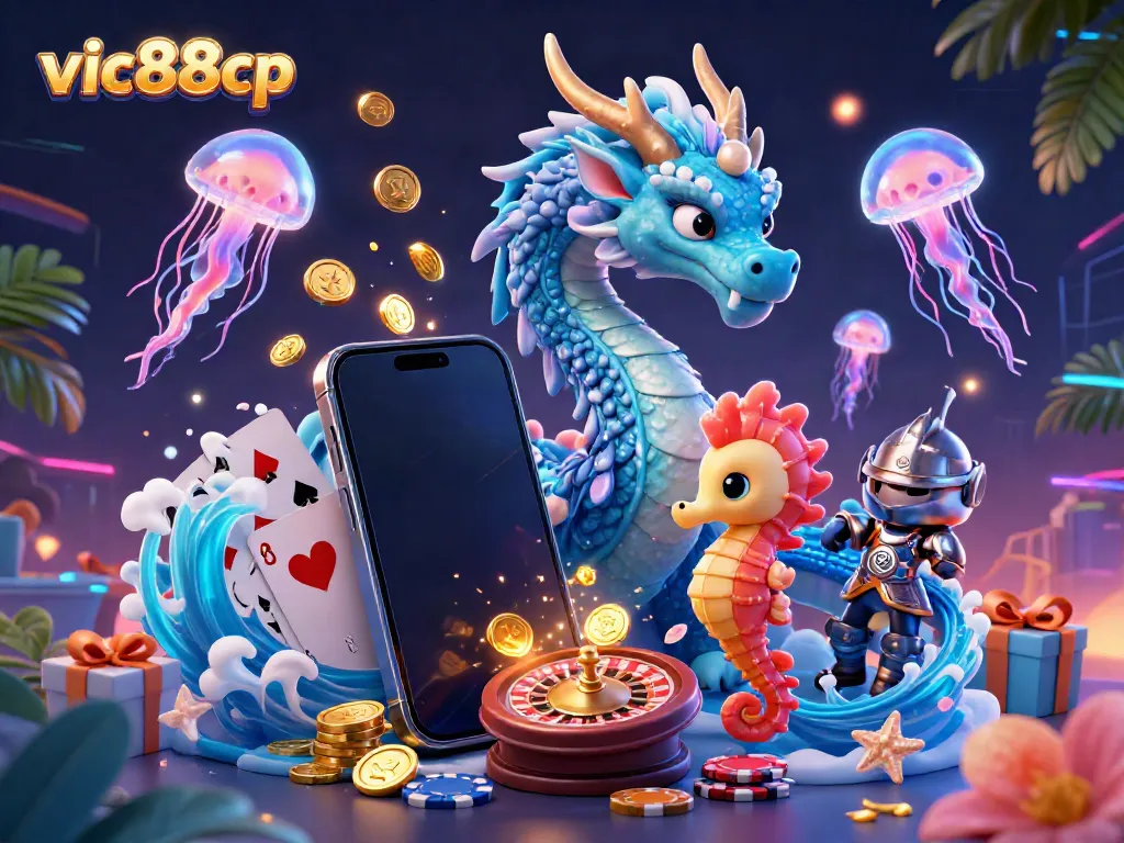 Experience thrilling wins with vic88cp in a vibrant 3D scene of colorful casino games.