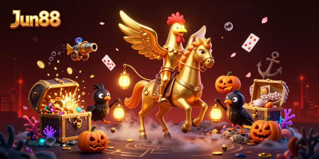 Experience thrilling gameplay at Jun88 featuring vibrant casino elements in a 3D dynamic scene.