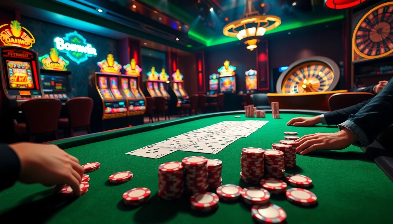 Engaging poker tournament scene featuring Bomwin's thrilling casino atmosphere with intense gameplay.