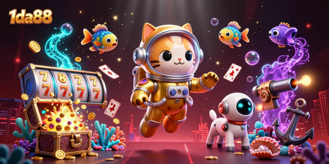 Engage in thrilling adventures at 1da88 with a vibrant casino scene featuring colorful gaming elements.